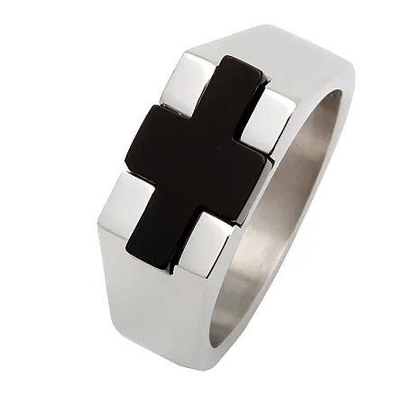 TRIBUTE, Ανδρικό δαχτυλίδι από ανοξείδωτο ατσάλι με σταυρό