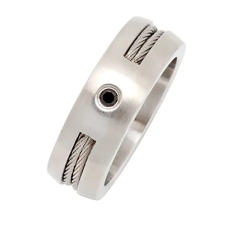 TRIBUTE, Ανδρικό δαχτυλίδι από ανοξείδωτο ατσάλι με μαύρο ζιργκόν