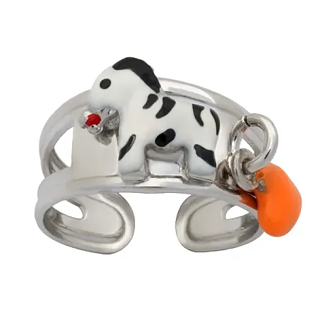 Woofie, Ασημένιο Παιδικό Δαχτυλίδι για κορίτσια, με σμάλτο, αλογάκι, καρδιά & άσπρο επιπλατίνωμα