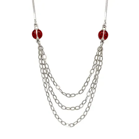 Woofie, Ασημένιο Παιδικό Κολιέ για κορίτσια με πασχαλίτσες, άσπρο επιπλατίνωμα, και σμάλτο