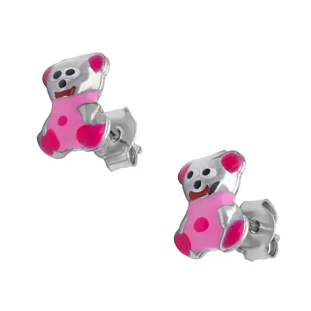 Woofie, Ασημένια, Παιδικά Σκουλαρίκια για κορίτσια, με αρκουδάκια, σμάλτο & άσπρο επιπλατίνωμα