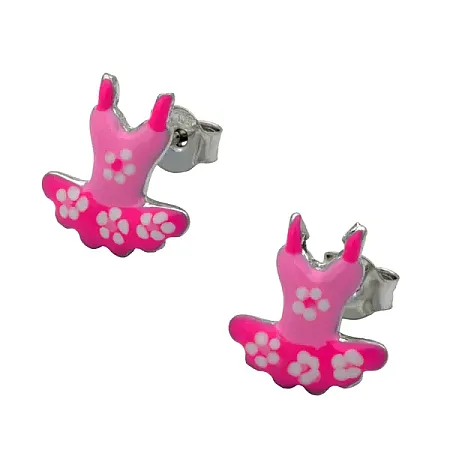 woofie, ασημένια παιδικά σκουλαρίκια για κορίτσια με σμάλτο, άσπρο επιπλατίνωμα -σε σχέδιο μπαλαρίνας φόρεμα