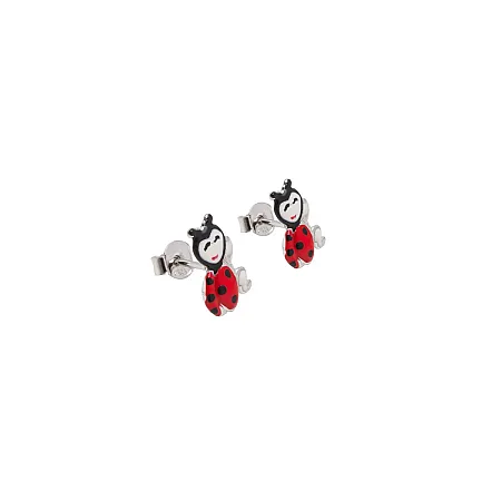 Woofie, Παιδικά, Ασημένια σκουλαρίκια για κορίτσια με σμάλτο & άσπρο επιπλατίνωμα με πασχαλίτσες