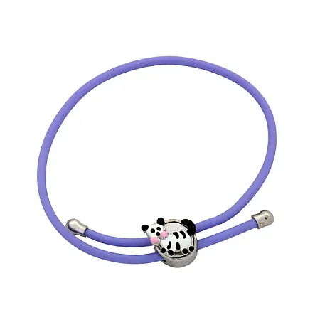 woofie, ασημένιο ,παιδικό βραχιόλι για κορίτσια με σμάλτο, άσπρο επιπλατίνωμα, κούμπωμα ασφαλείας, μωβ καουτσούκ και γάτα