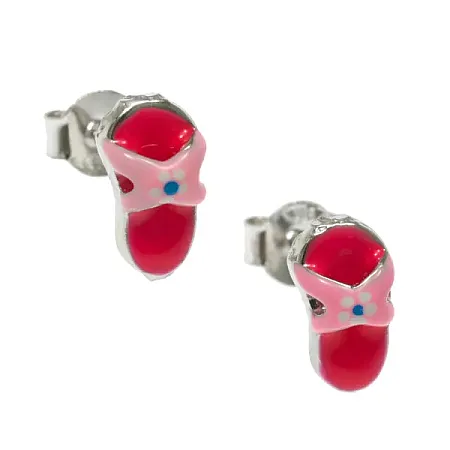 woofie, ασημένια, παιδικά, σκουλαρίκια παντόφλες για κορίτσια με σμάλτο & άσπρο επιπλατίνωμα