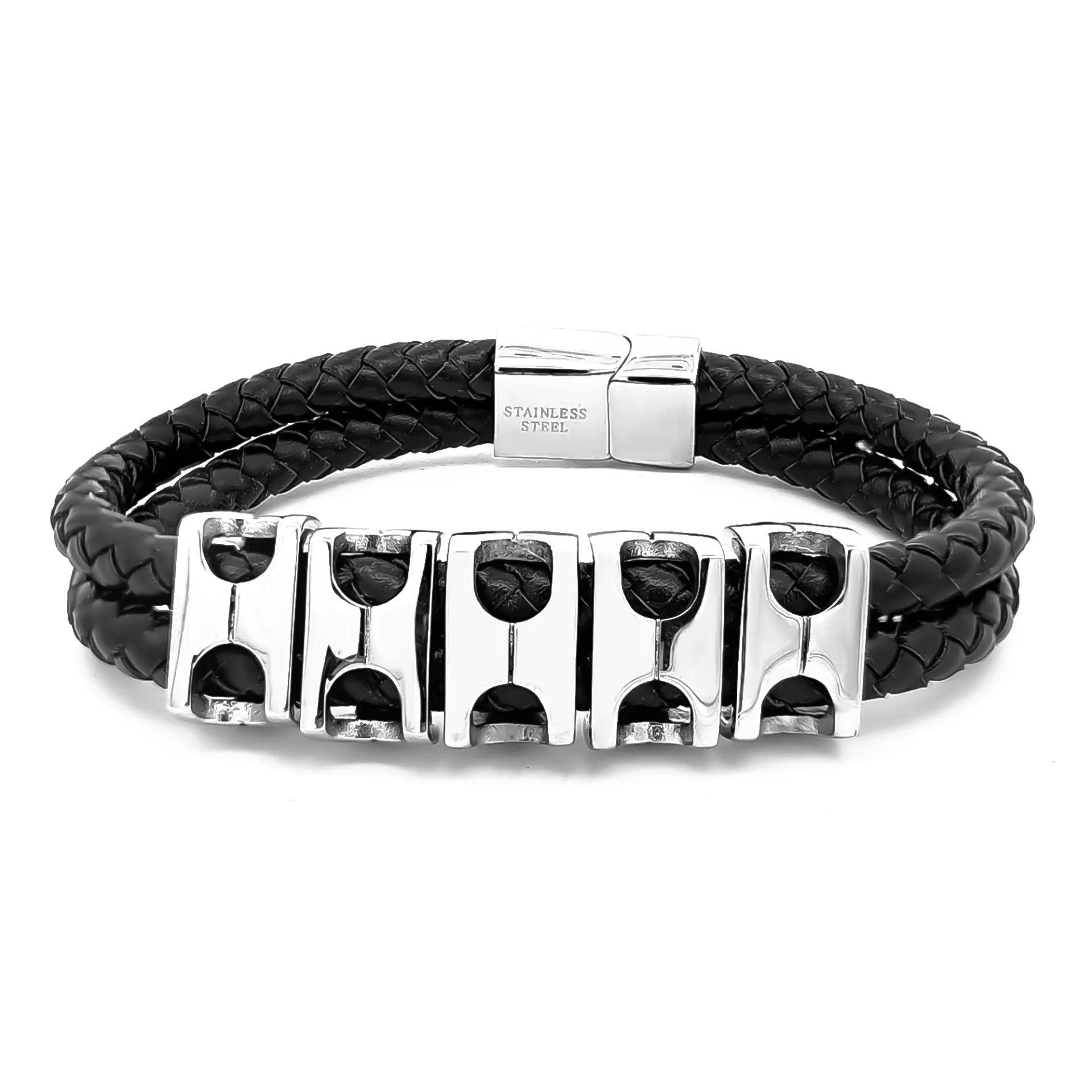 Ανδρικό βραχιόλι με δέρμα & ανοξείδωτο ατσάλι, 21 εκατοστά, TRIBUTE,0230377402