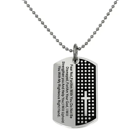 Ανδρικό κολιέ ταυτότητα για χάραξη, με σταυρό & προσευχή, ανοξείδωτο ατσάλι, TRIBUTE
