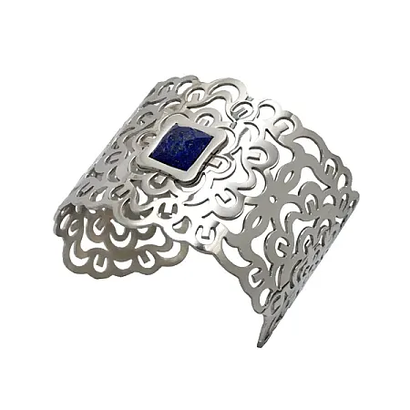 Βραχιόλι ,χειροπέδα ανοιχτή, γυναικείο, ανοξείδωτο ατσάλι, λάπις λάζουλι πέτρες, silverline, 0230386301,