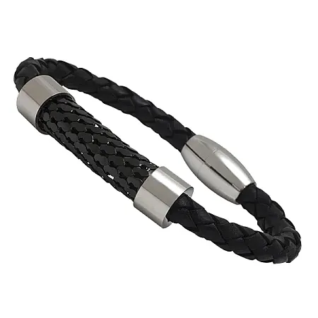 Aνδρικό βραχιόλι με ανοξείδωτο ατσάλι & δέρμα, 21 εκατοστά, TRIBUTE, 0230392801