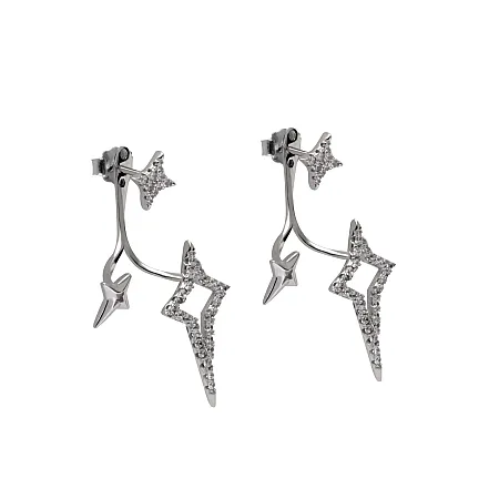 Σκουλαρίκια με σταυρούς, γυναικεία, ασημένια με ζιργκόν, silverline
