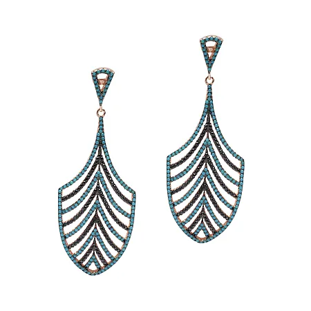 silverline, Ασημένιο Γυναικεία Σκουλαρίκια με νάνο τυρκουάζ και ζιργκόν