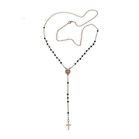TRIBUTE, Unisex, Κολιέ Ροζάριο από Aνοξείδωτο Aτσάλι με Μαύρους ¨Ονυχες