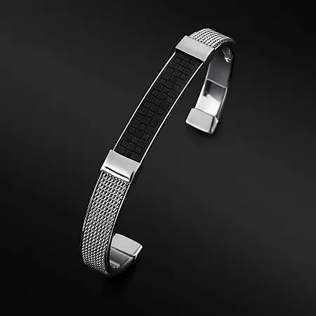 TRIBUTE, αντρικό, βραχιόλι/χειροπέδα με μαύρο, καουτσούκ & ανοξείδωτο ατσάλι