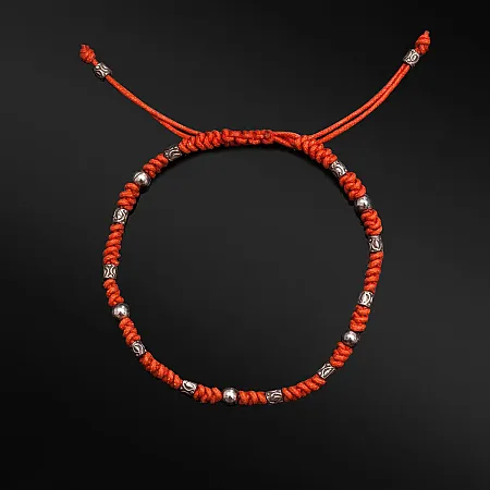 TRIBUTE, 925, ασημένιο, αντικέ, αντρικό, βραχιόλι, μακραμέ με κόκκινο, βαμβακερό, κορδόνι