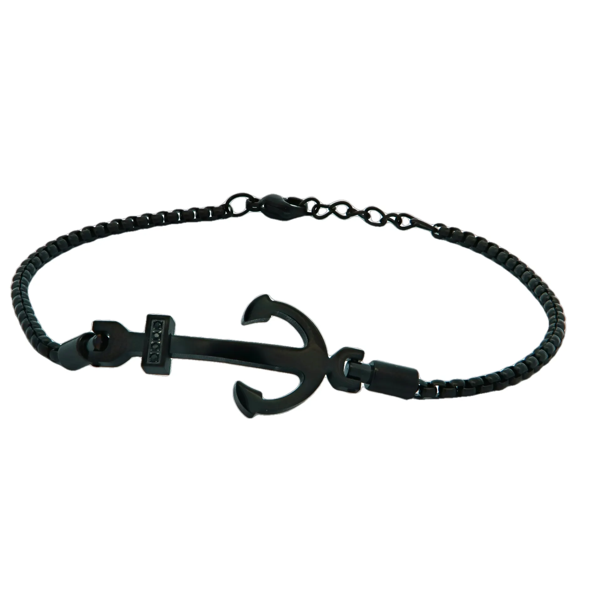 Ανδρικό βραχιόλι με άγκυρα, ζιργκόν, μαύρο ρόδιο & ανοξείδωτο ατσάλι, 21+2 εκατοστά ,TRIBUTE, 0230426201