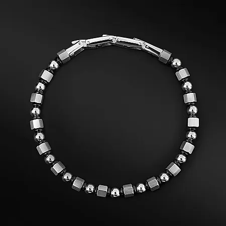 TRIBUTE, αντρικό, βραχιόλι, από, ανοξείδωτο, ατσάλι με μαύρο, επιπλατίνωμα, 22 εκατοστά μήκος με δυνατότητας να μικρύνει