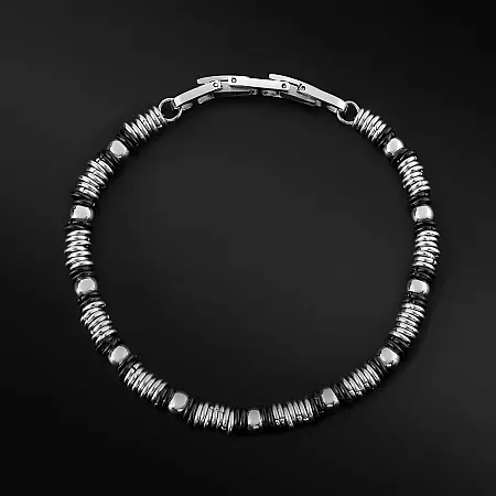 TRIBUTE, αντρικό, βραχιόλι, από, ανοξείδωτο, ατσάλι με μαύρο, επιπλατίνωμα, 22 εκατοστά με το κούμπωμα, με δυνατότητα να μικρύνει