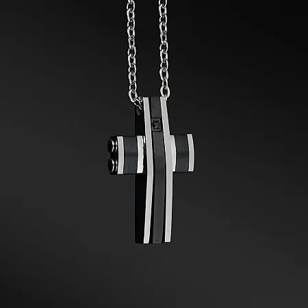 TRIBUTE, αντρικό, κολιέ, από, ανοξείδωτο, ατσάλι με ζιργκόν, μαύρο, επιπλατίνωμα,
