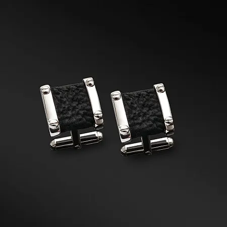 TRIBUTE, 925, ασημένια, αντρικά, μανικετόκουμπα με δέρμα, πύθωνα, άσπρο, επιπλατίνωμα,