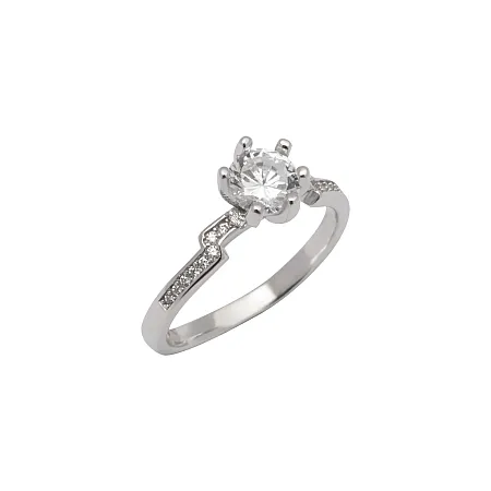 Μονόπετρο δαχτυλίδι, ασημένιο με ζιργκόν, επιπλατινωμένο, γυναικείο,silverline