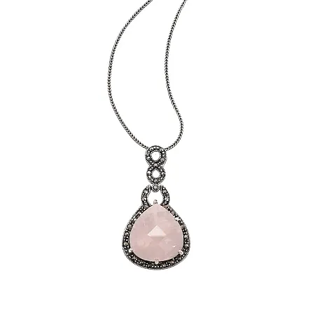silverline, ασημένιο, γυναικείο κολιέ με ροζ κουάρτζ & μαρκασίτες