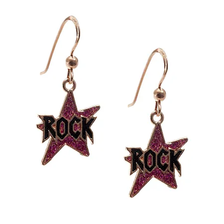 woofie ασημένια παιδικά σκουλαρίκια "ροκ" με ροζ επιχρύσωμα, χρυσόσκονη & σμάλτο-0130530101