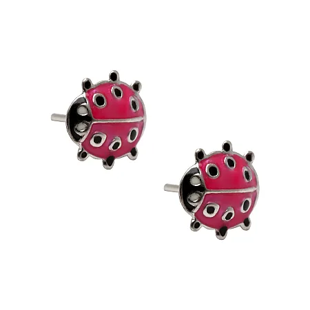 woofie ασημένια παιδικά σκουλαρίκια "πασχαλίτσα" με άσπρο επιπλατίνωμα και σμάλτο-0130453702