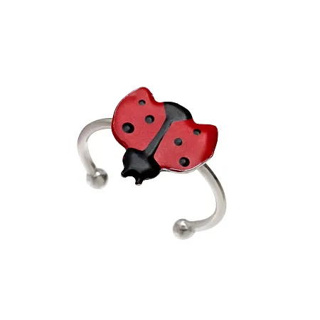 Ασημένιο, παιδικό, δαχτυλίδι, woofie "πασχαλίτσα" με κόκκινο & μαύρο σμάλτο & άσπρο επιπλατίνωμα-0430674201,