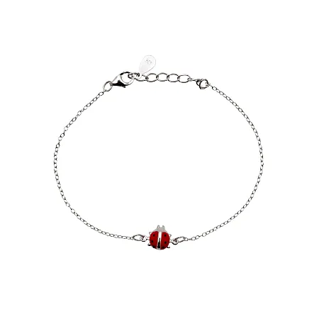 Ασημένιο ,παιδικό ,βραχιόλι ,woofie, με λευκό επιπλατίνωμα, σμάλτο & "πασχαλίτσα"- 0230431601