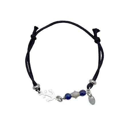 Ασημένιο ,παιδικό ,βραχιόλι ,woofie, με λευκό επιπλατίνωμα, μπλε χάντρες, μαύρο κορδόνι και "άγκυρα"-0230400801