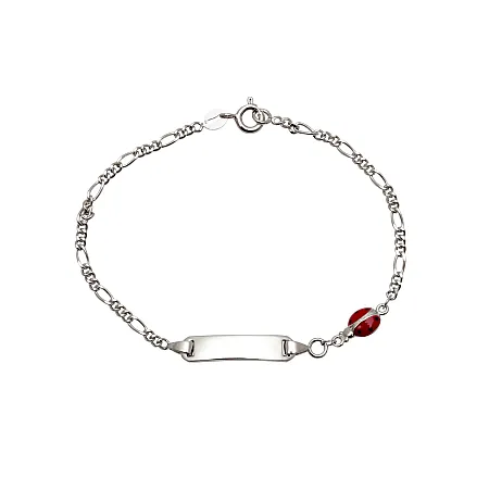 woofie ασημένιο, παιδικό βραχιόλι ταυτότητα για κορίτσια με "πασχαλίτσα" επιπλατινωμένο-0230431301