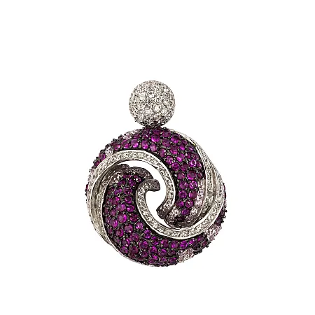 silverline, γυναικείο, ασημένιο μενταγιόν με άσπρο & μαύρο επιπλατίνωμα, άσπρα & κόκκινα ζιργκόν