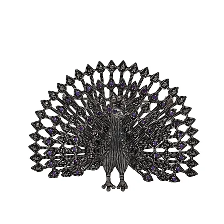 Kαρφίτσα, ασημένια, γυναικεία, οξειδωμένη, με ορυκτές πέτρες , μαρκασίτες , παγώνι, 6Χ5,5,5 εκατοστά, silverline, 0730135001