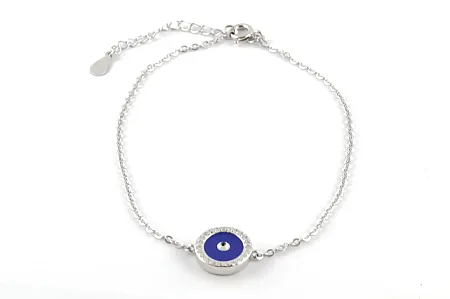silverline, ασημένιο, γυναικείο βραχιόλι με ζιργκόν, μάτι βασκανίας από σμάλτο, άσπρο επιπλατίνωμα ή κίτρινο επιχρύσωμα.