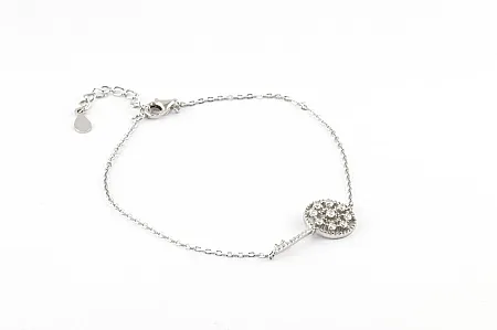 silverline, ασημένιο, γυναικείο βραχιόλι με ζιργκόν, κλειδί, άσπρο επιπλατίνωμα ή κίτρινο επιχρύσωμα.