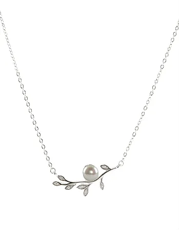 silverline, ασημένιο, γυναικείο κολιέ με λευκά ζιργκόν, άσπρο μαργαριτάρι & άσπρο επιπλατίνωμα