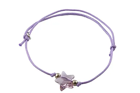 Woofie, ασημένιο ,παιδικό ,βραχιόλι, με κρυσταλλάκι σε μωβ χρώμα για κορίτσια, επιπλατινωμένο χωρίς νικέλιο με μωβ βαμβακερό κορδόνι που αυξομειώνεται