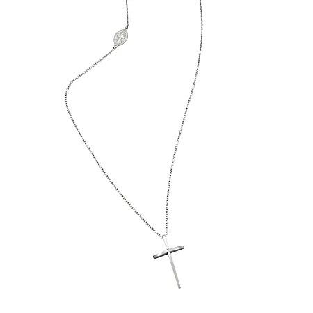 TRIBUTE,unisex ,κολιέ ,από ,ανοξείδωτο, ατσάλι, ροζάριο με λευκό, επιπλατίνωμα, 86cm,