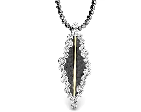 silverline, ασημένιο, γυναικείο, κολιέ με φλούδα, χρυσού, Κ18, άσπρα, τοπάζια και μαύρο, ρόδιο, 43,5 cm