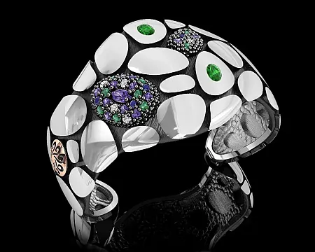 silverline,ασημένιο, γυναικείο, βραχιόλι, με φλούδα, χρυσού, Κ18, άσπρα, μπλε, πράσινα και μωβ, ζιργκον με ασπρόμαυρο, ρόδιο