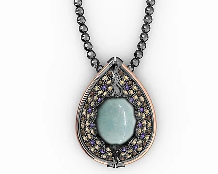 silverline,ασημένιο, γυναικείο, κολιέ με φλούδα, χρυσού, Κ18, άκουα, μαρίνα, ζιργκόν και ασπρόμαυρο, επιπλατίνωμα, 43,5 cm