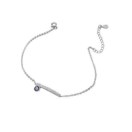 silverline, ασημένιο, γυναικείο, βραχιόλι με ζιργκόν, μάτι, άσπρο, επιπλατίνωμα, 19+5cmExt.Chain