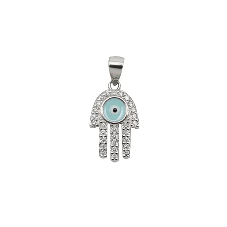 silverline, ασημένιο, γυναικείο, μενταγιόν με μάτι, βασκανίας, σμάλτο, ζιργκόν, άσπρο, επιπλατίνωμα,