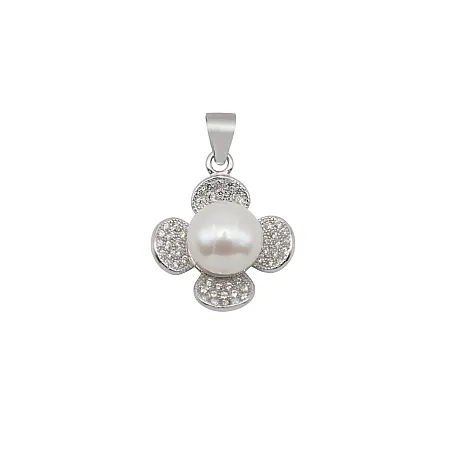 silverline, ασημένιο, γυναικείο, μενταγιόν με ζιργκόν, άσπρο, επιπλατίνωμα, μαργαριτάρι,