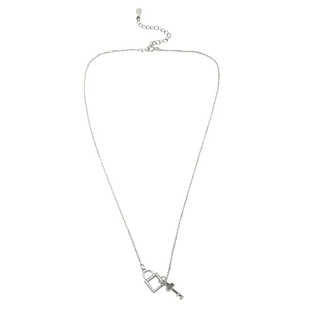 silverline, ασημένιο, γυναικείο, κολιέ με ζιργκόν, κλειδί, κλειδαριά, άσπρο, επιπλατίνωμα, 41,5+7,5Ext.Chain,
