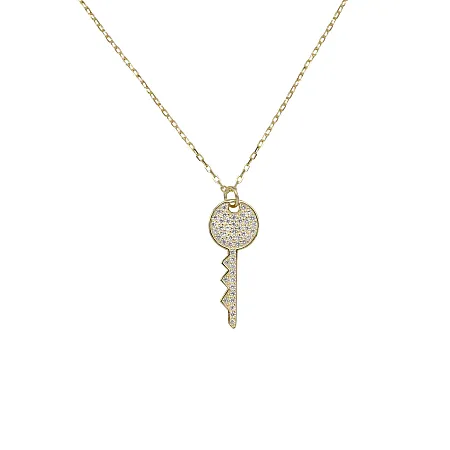 silverline, ασημένιο, γυναικείο, κολιέ με ζιργκόν, κλειδί, κίτρινο, επιχρύσωμα, 42+7Ext.Chain,