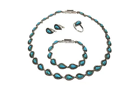 silverline,ασημένιο, γυναικείο, βραχιόλι, οδειδωμένο με τιρκουάζ, μαρκασίτη, (η τιμή αφορά μόνο το βραχιόλι του σετ-όχι ολόκληρο το σετ)