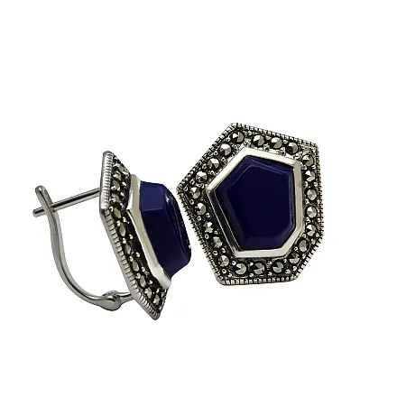 silverline,ασημένια, γυναικεία, σκουλαρίκια,, οξειδωμένα με μαρκασίτη, λάπις,