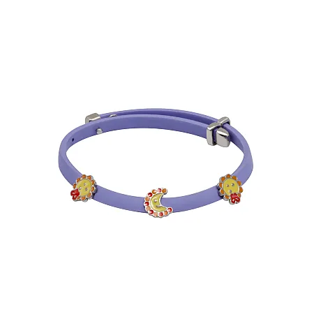 Woofie, ασημένιο, παιδικό, βραχιόλι, για, κορίτσια με μωβ, καουτσούκ, σμάλτο, φεγγάρι, ήλιο, άσπρο, επιπλατίνωμα,