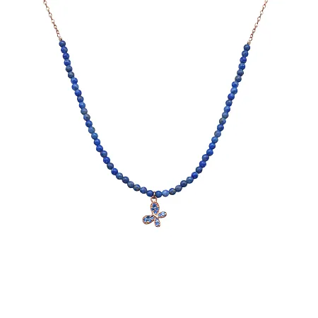 silverline, ασημένιο, γυναικείο, κολιέ με λάπις, λάζουλι, πεταλούδα, ζιργκόν, ροζ, επιχρύσωμα,